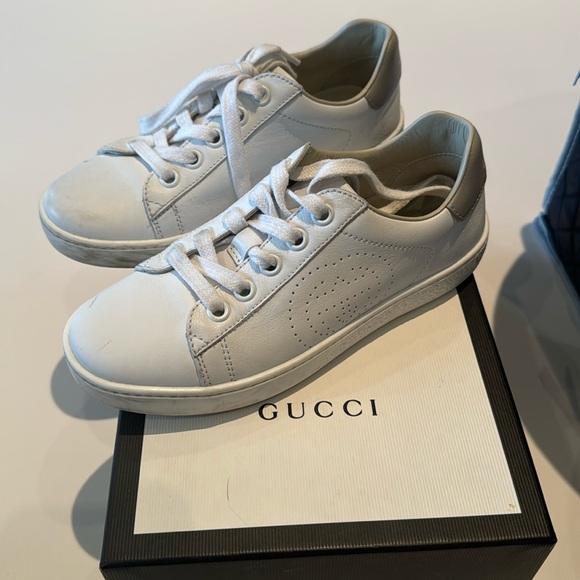 Gucci white leather sneakers in box - one two times! Size 30